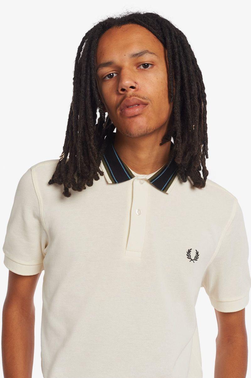 White Fred Perry Medal Stripe Polo Men's Shirts | PH 1511DFMN